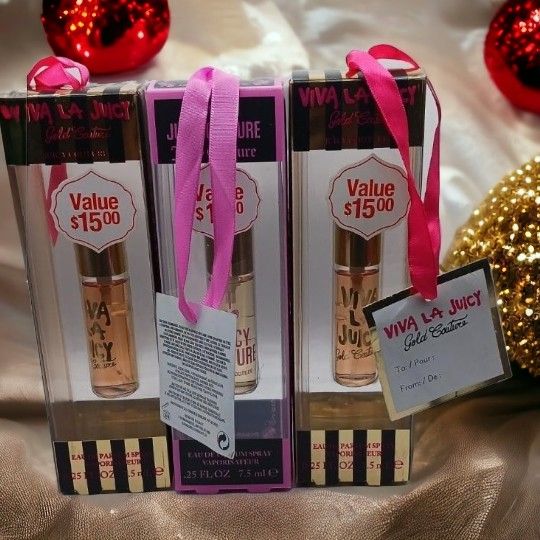 2- Viva LA Juicy Gold Couture .25 oz., and 1- I ♡ Juicy Couture .25 oz Spray Perfumes