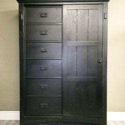 Tall Black High-End Wood Dresser with Shelves and a Light - Delivered