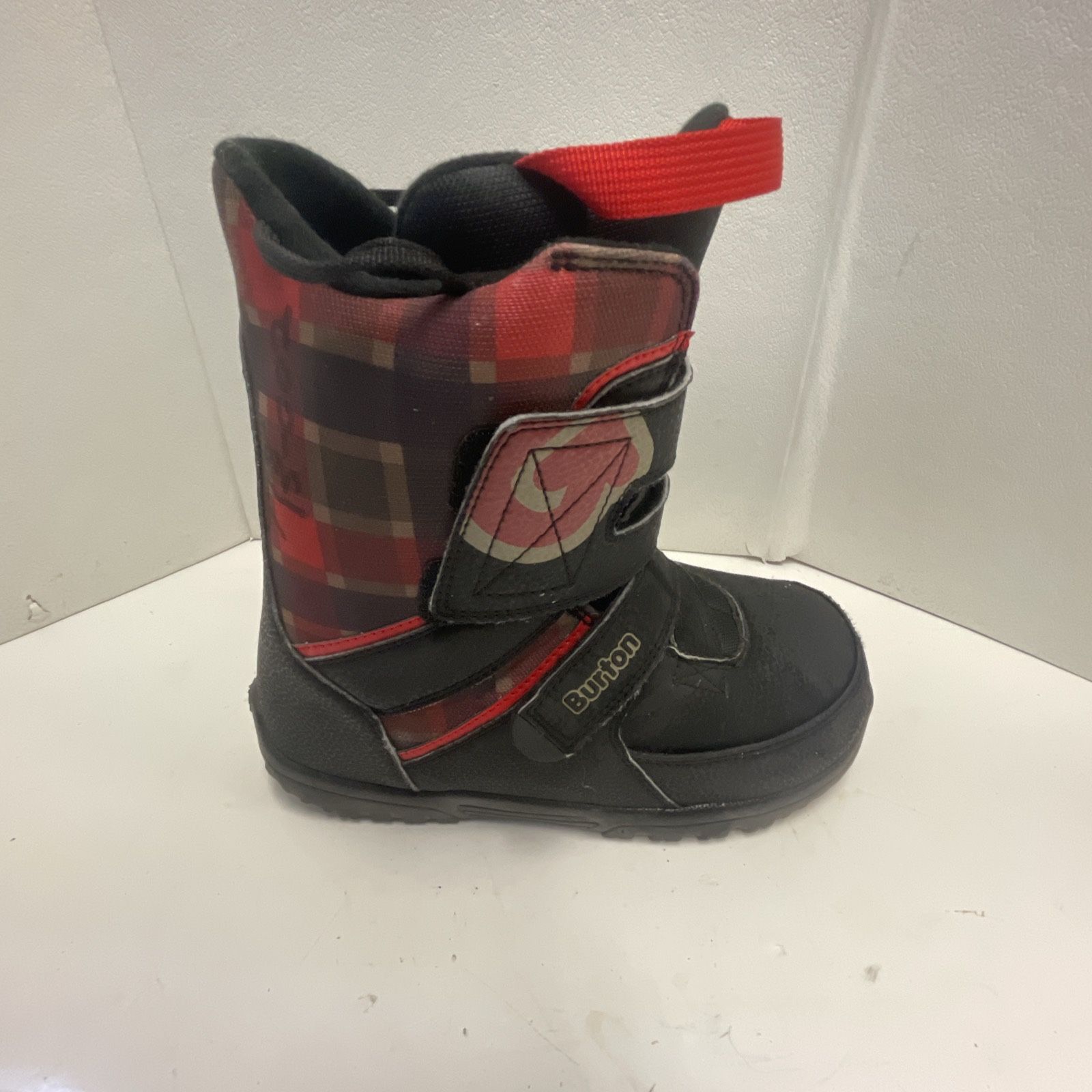 Burton Youth Grom Snowboard Boots Black Red Plaid Youth Size 6 Snowboarding