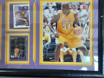 Shaq Picture And Two Player Cards In Glass Frame