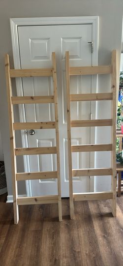 Handmade Unfinished Wood Blanket Ladder – Rustic Farmhouse Décor - Reduced