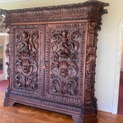 Imported Italian Hand-carved Hardwood Armoire Authentic 1800's Antique