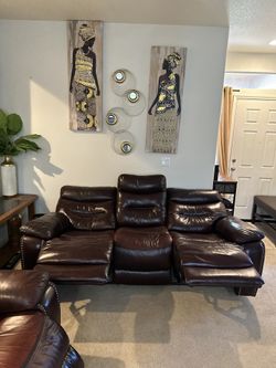 Brown faux Leather power  Reclining sofa 