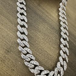 White Gold Plated Diamond Cuban Choker 10mm 18inch
