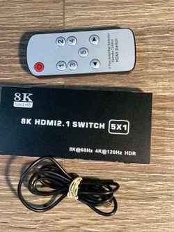 New HDMI 2.1 Switch 5x1, 8K HDMI Switch 5 in 1 Out, Support 8K/60Hz 4K/120Hz HDCP 2.3 HDR10, 5-Port HDMI Switcher Selector Box Compatible with PS3/4/5