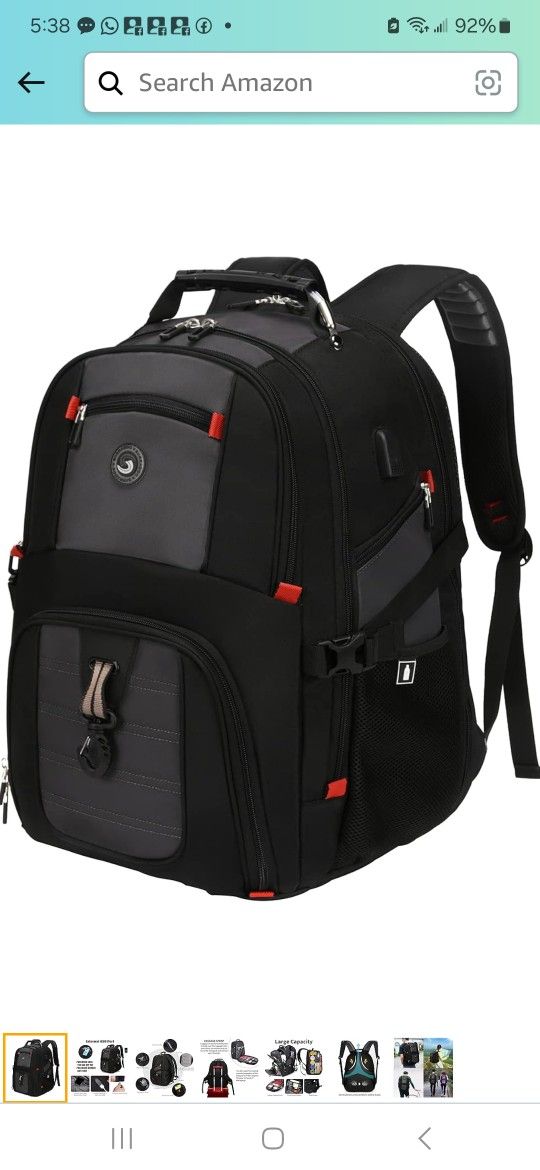 SHRRADOO Extra Large 52L Travel Laptop Backpack with USB Charging Port, College Backpack Airline Approved Business Work Bag Fits 17 Inch Computer for