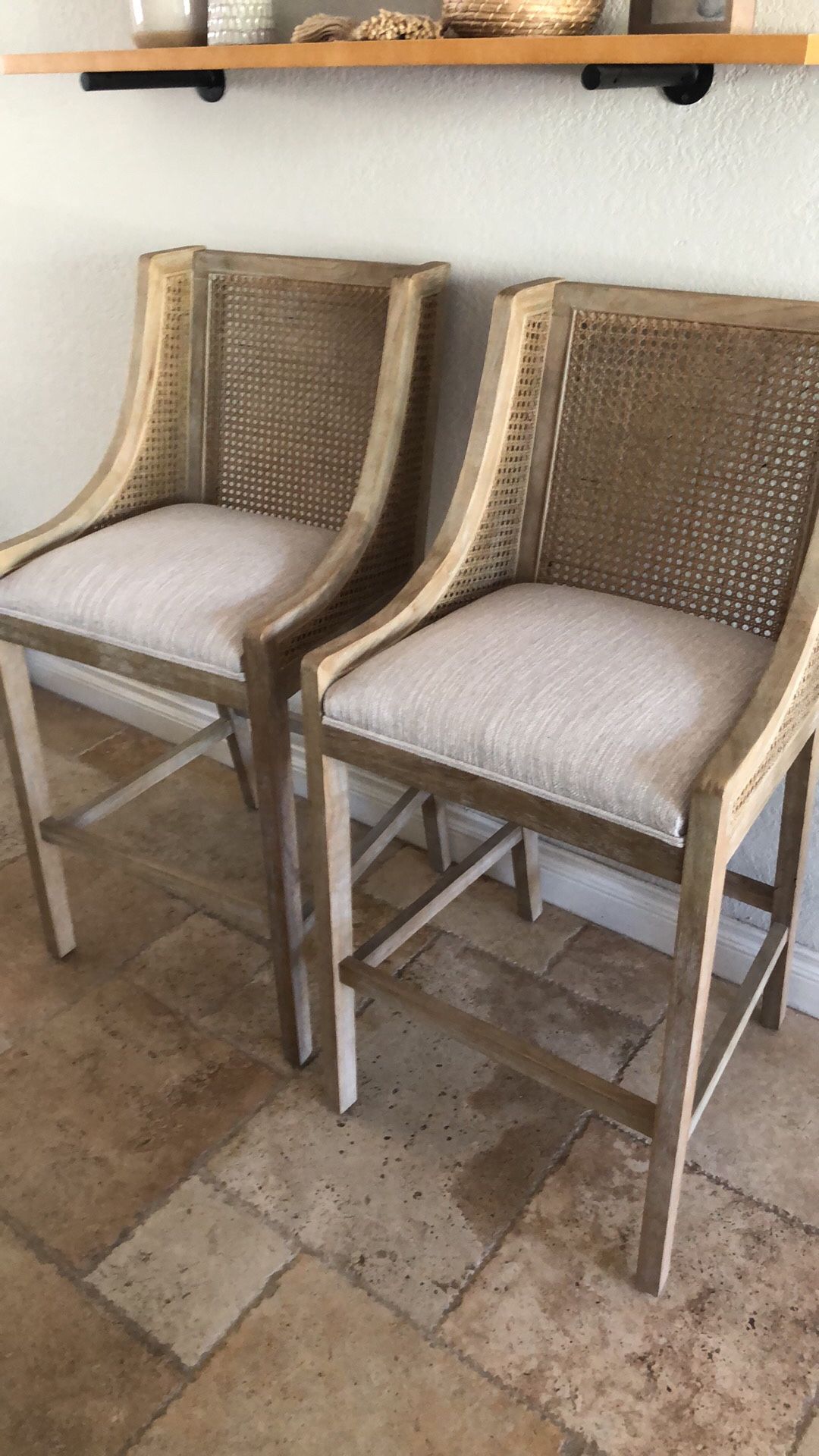 Wood And Cane Bar Height Stools