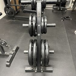 265 pounds weight plates with a weight tree