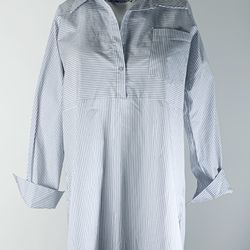 Mazik Long Tunic Pullover, Gray & White Stripe. Size Medium - NEW with Tags!