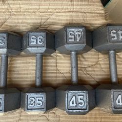 SET OF STEEL HEX DUMBBELLS (PAIRS OF)  :  45s & 35s 
 ***Will Sell Separately :  45s = $100  &  35s = $75