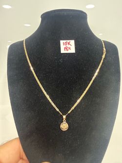 10K Solid Gold Chain and Pendant For Wedding 18 Inches Long