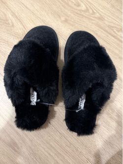Coach Black Faux Fur Slippers