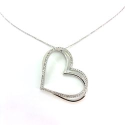 10K White Gold Vera Wang Large Heart Pendant Necklace | 18 Inches, 0.5 CTW Diamonds