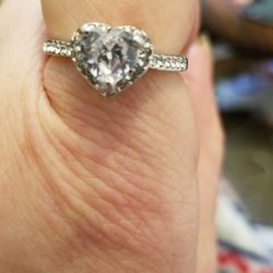 Beautiful .925 Heart And Crystal Ring Size 8.5 Great for Thumb And Ofcourse Ring Finger