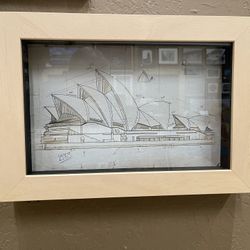 Australia Sydney Opera House 1973 Sketch Reproduction Custom Framed, Ready To Hang