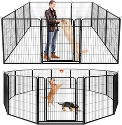 Dog Playpen Outdoor Extra Wide 12 Piece Panels Heavy Duty Dog Fence 47" Height Anti-Rust with Doors