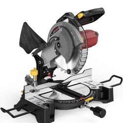 10-inch Compound Miter Saw, 5000RPM, 15 Amp, Single Bevel 0-45° with Extension Table, 36T Blade, Power Saw for Metal, Plastic, Wood, Laminates