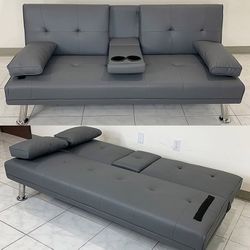 (NEW) $155 Sofa Bed Futon Convertible Folding Recliner Couch Furniture 65x30x31” Cup Holder 