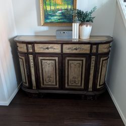Rustic European Paint Decorated Demi Lune Sideboard