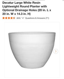 Decatur Large White Resin Round Planter 20in