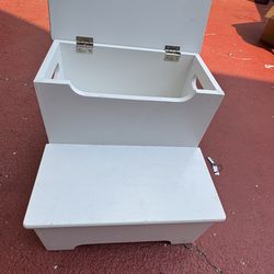 white wooden two-step stool with built-in storage