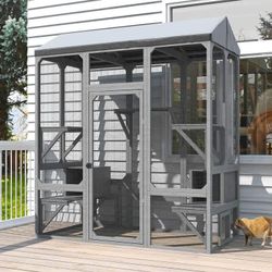 ES39 $120  Catio Outdoor Cat Enclosure, Large Cat House for Mulitiple Cats Walk in Cat Cage with Waterproof Cover and Sunshine Panel Roof, Feral Cat S