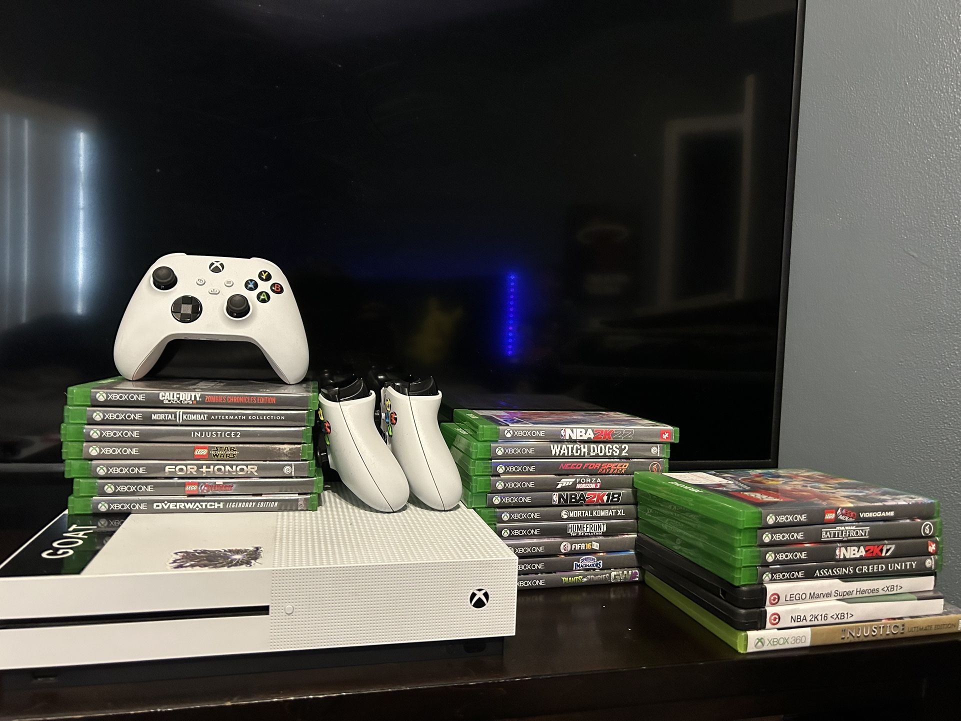 Xbox One S with Games And Extra Controllers