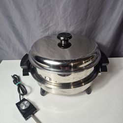 LIFETIME COOKWARE Electric Skillet Stainless 12.5" Liquid Core Tested & Works