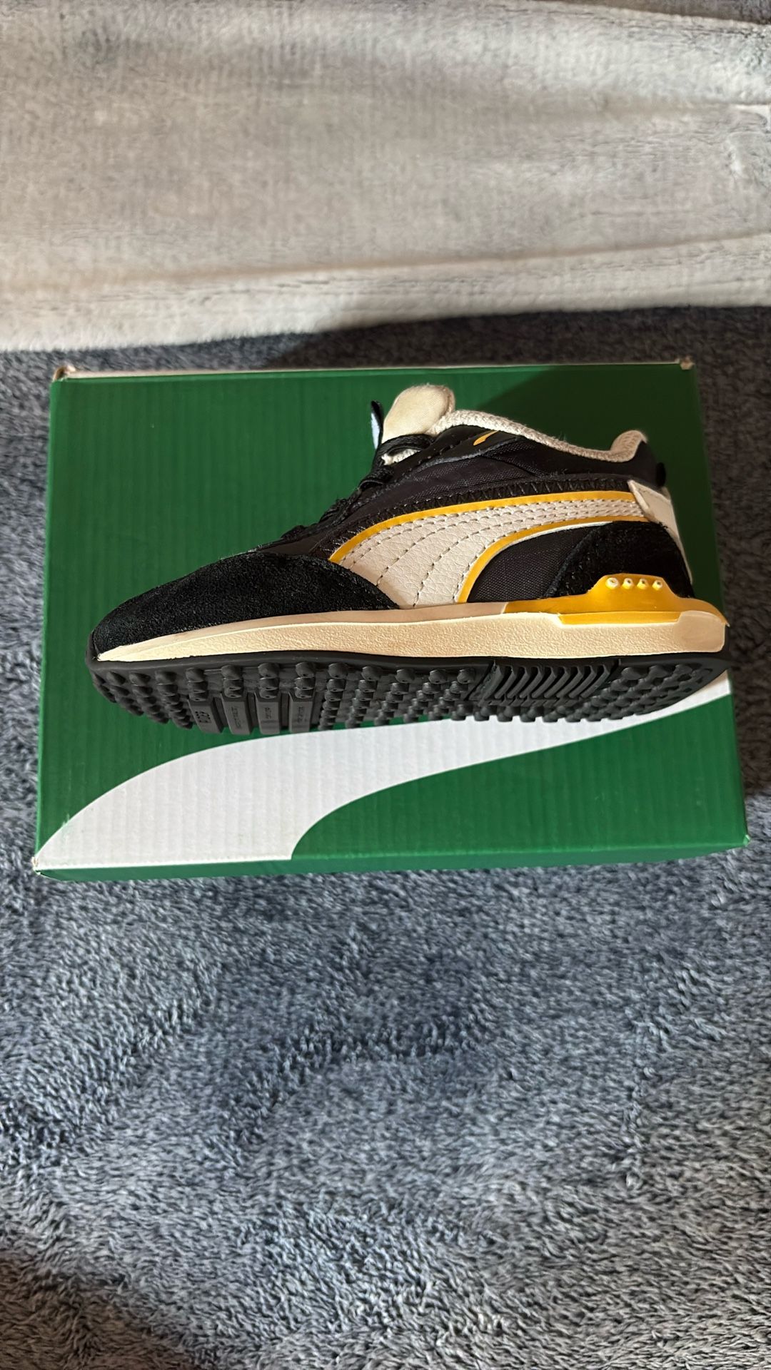 Puma Boys Shoes City Rider Electric AC Infant Size 7cBlack Yellow White Sneakers