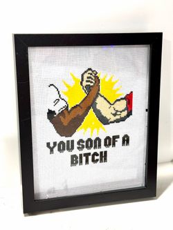 Funny Cross Stitch Framed Wall Art “You Son Of A Bitch” Handmade Decor