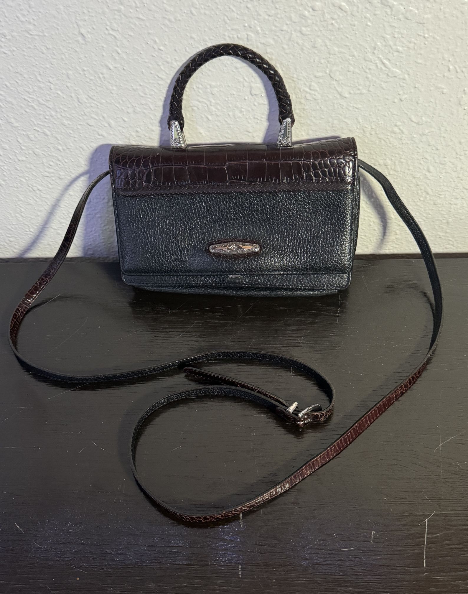 BRIGHTON Organizer Wallet Crossbody Purse brown/black Leather