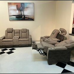 Next - Gen Electric Power Reclining Sofa And Loveseat Comfortable Home Theater Seating 