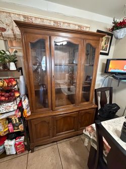 Wood China Cabinet with Glass Doors
