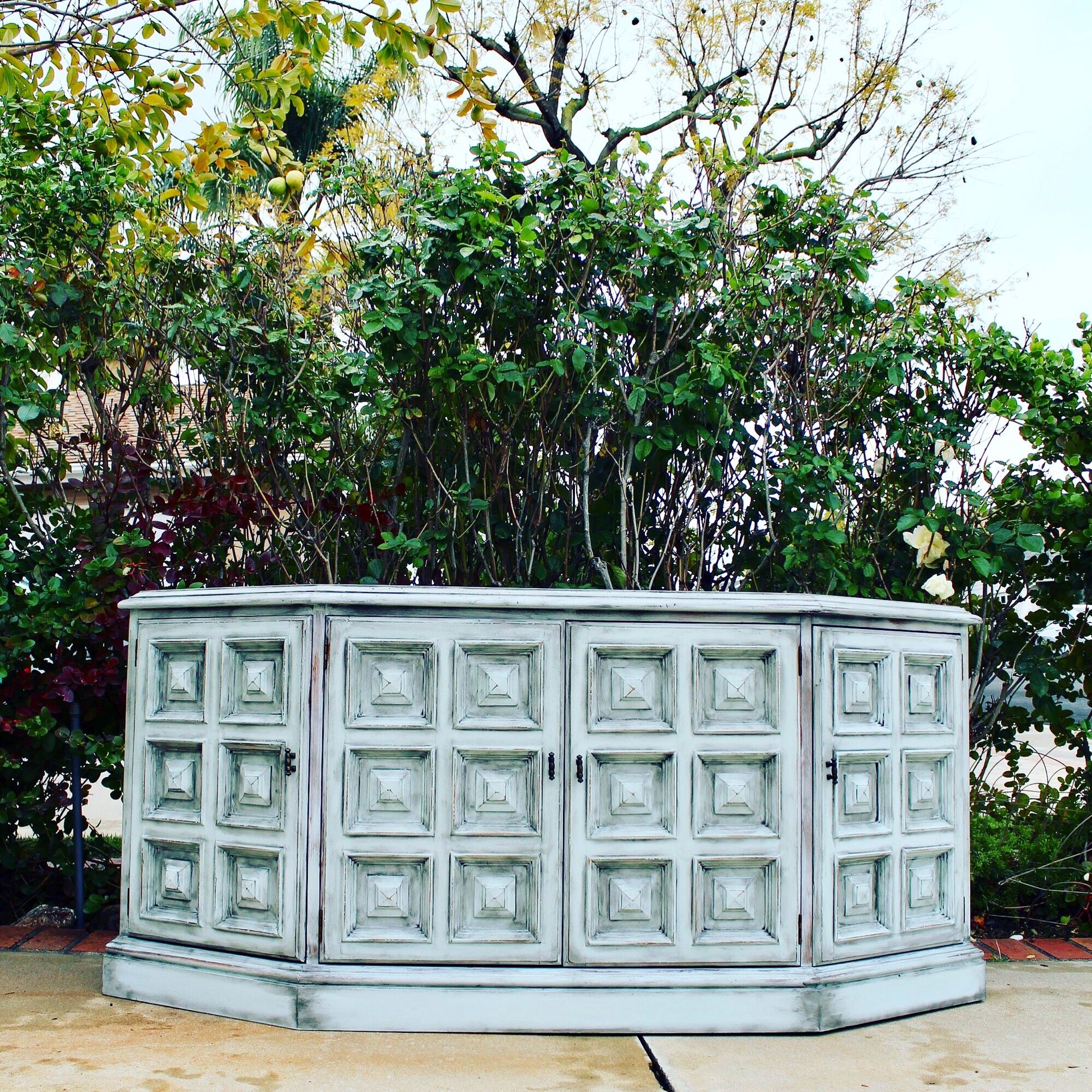Drexel Esperanto Vintage Credenza Buffet Side Board TV Console Boho, Shabby Chic, Cottage Painted Furniture painted in light blue aqua