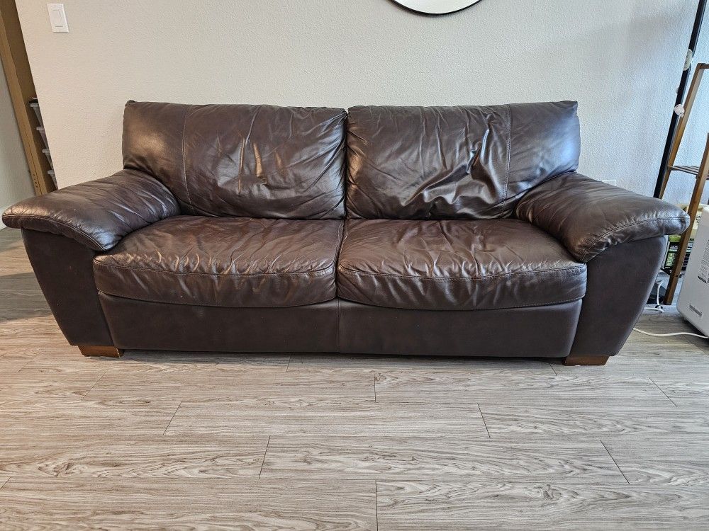 Genuine Leather, Brown Sofa Couch From IKEA