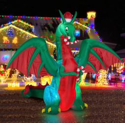 8ft Inflatable Christmas Dragon with Candy Disco LED