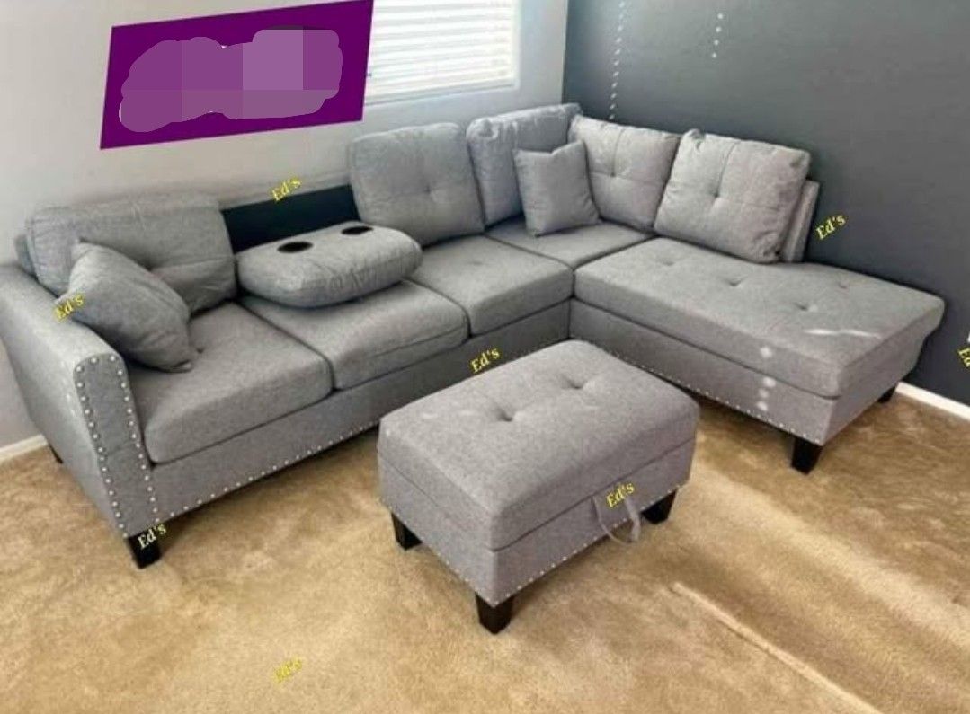 BRAND NEW 3PCS SECTIONAL SOFA SET WITH OTTOMAN AND ACCENT PILLOW INCLUDED $379