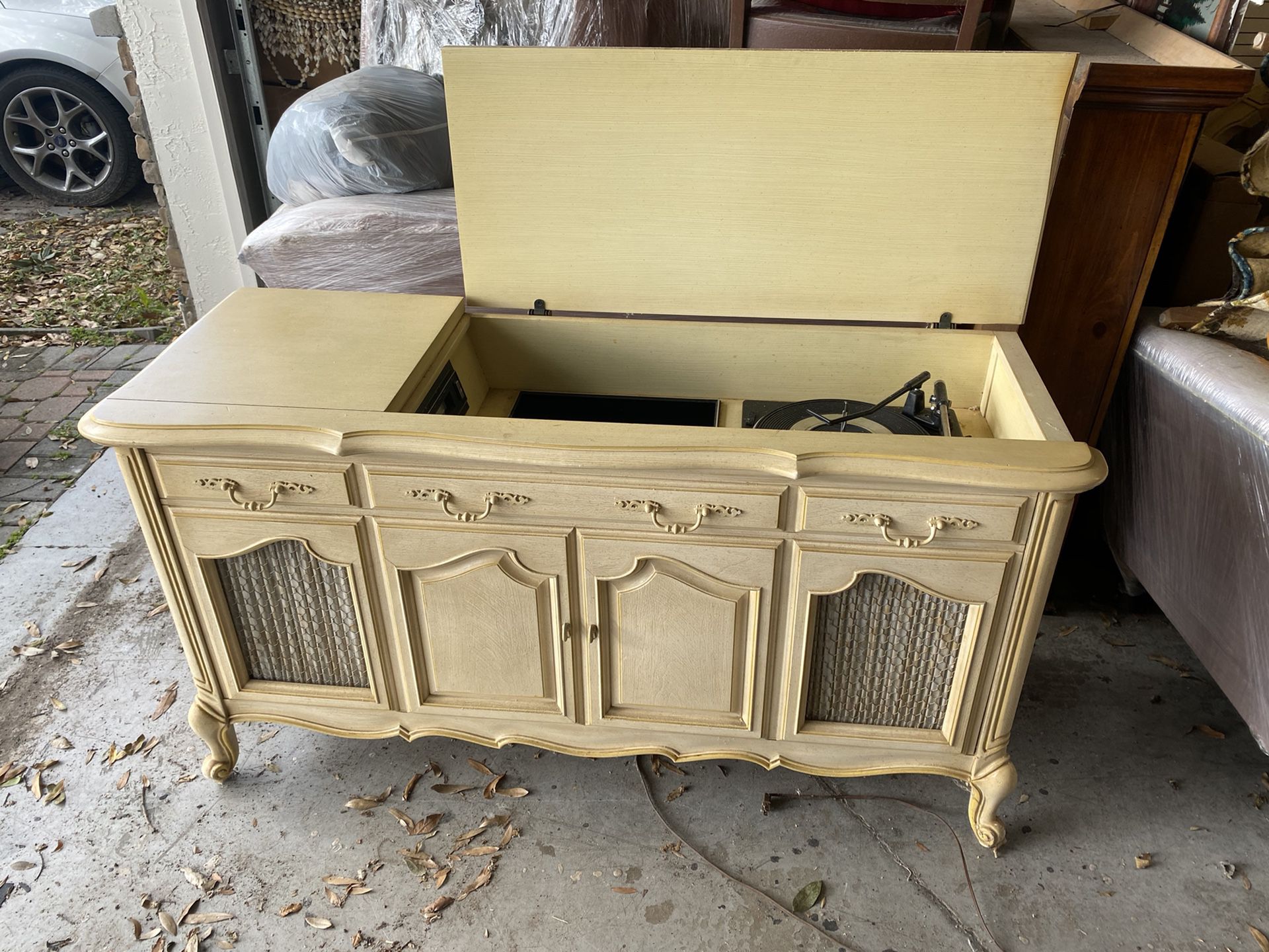 Vintage record player cabinet with speakers