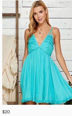 Aqua Spaghetti-Strap V-Neck Mini Dress