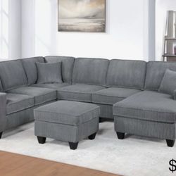 Corduroy Sectional Sofa With Ottoman