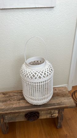 Gorgeous, white wicker candle holder .