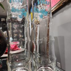 1975 Vintage Bamboo Shaped Tiki Drink Glasses KAPOK TREE  Peter Pan Inn 9.5"