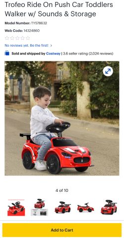 New Trofeo Ride On Push Car Toddlers Walker w/ Sounds & Storage (Nuevo ).