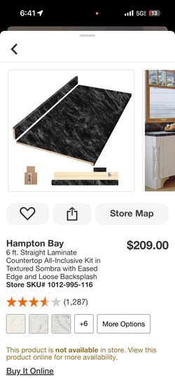 Hampton Bay 6 ft. Straight Laminate Countertop All-Inclusive Kit in Textured Sombra with Eased Edge and Loose Backsplash
