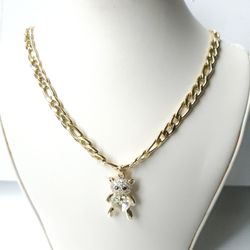 Gold Stainless steel Figaro Chain necklace Bear Pendant