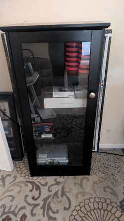 Black Wood Cabinet with Glass Door