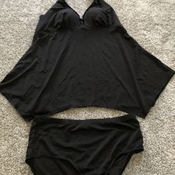 Swimsuits For All, Black 2 Pc Tankini & Bottoms, Womens 26, NEW