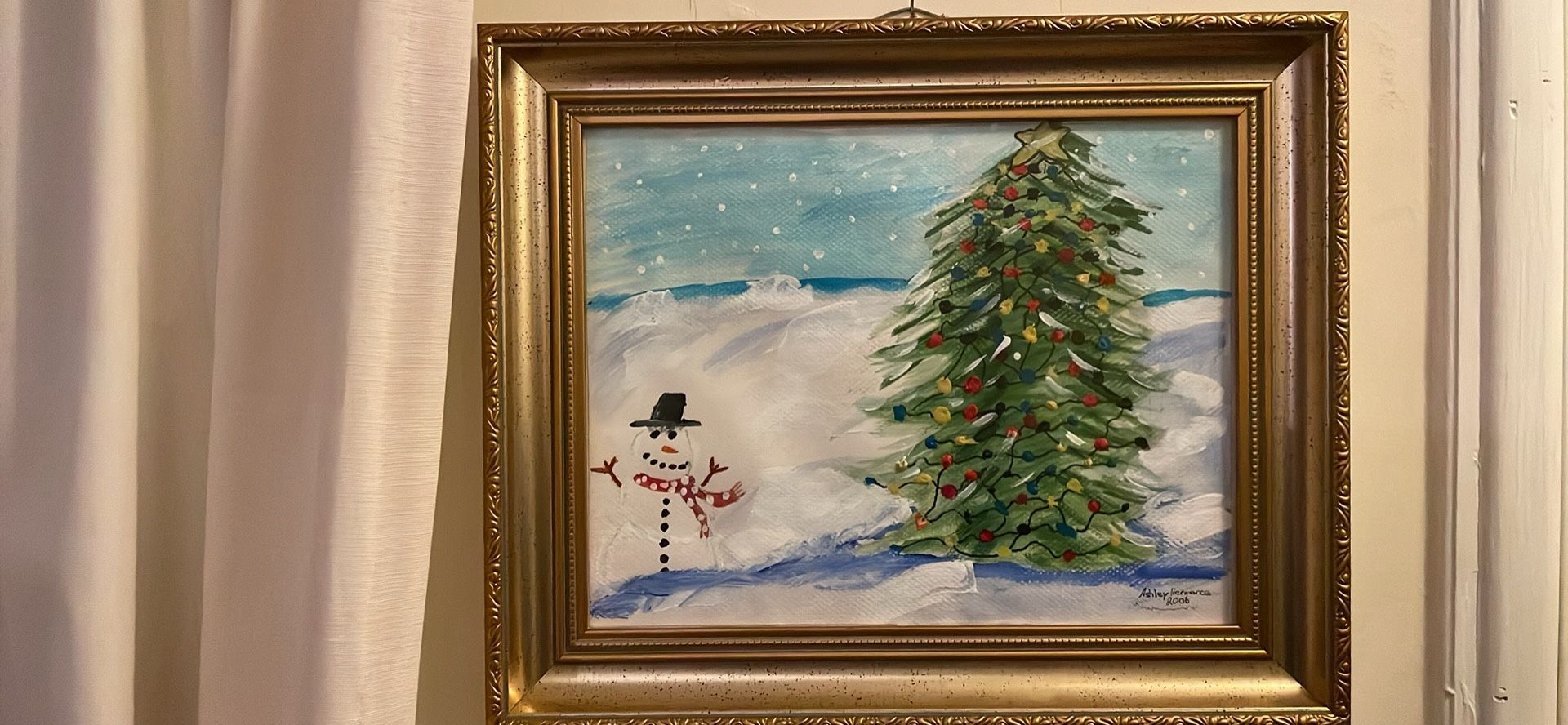 Lovely Painted Winter Scene In Gold Frame