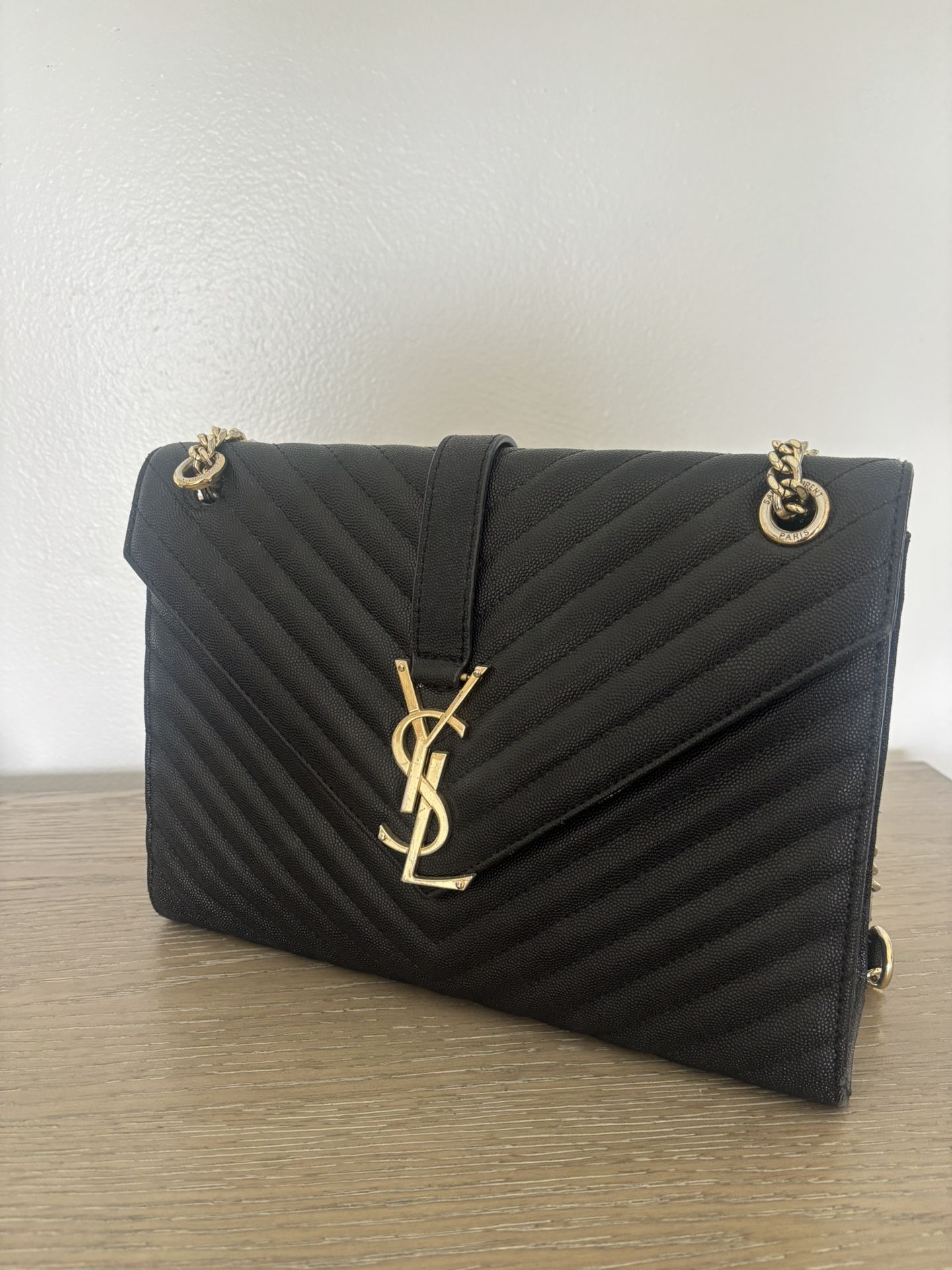Yves Saint Laurent (YSL) Large Black Leather Shoulder Bag
