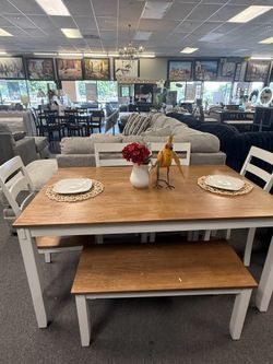 Table Set includes 4 chairs & bench
